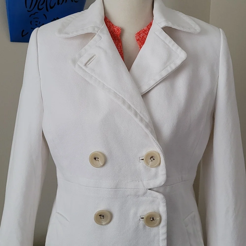 Banana Republic Large Petite Poplin White Lined Spring Button Coat - Picture 2 of 14